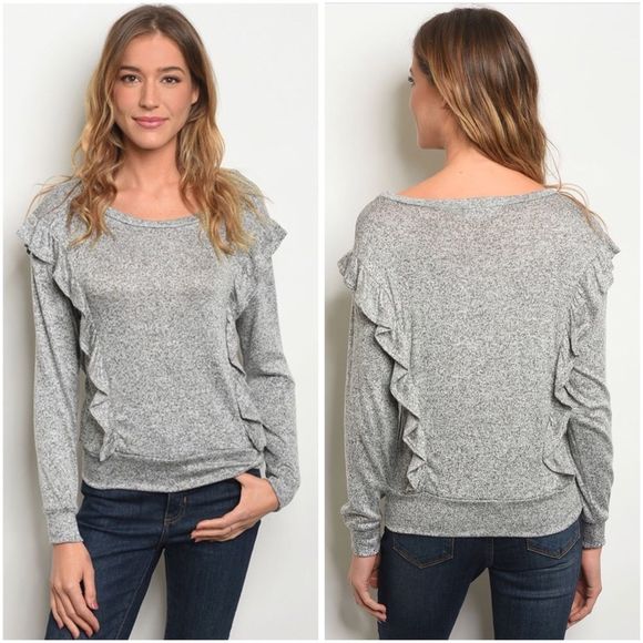 Ruffle heather grey pullover - Picture 1 of 1